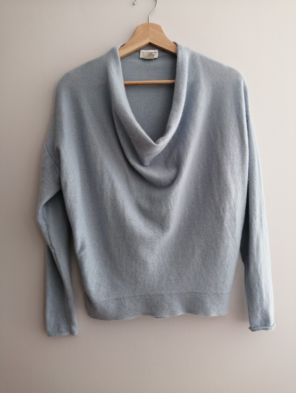 Club Monaco 100% Cashmere Sweater Cowl Neck Light Blue Relaxed Fit XS